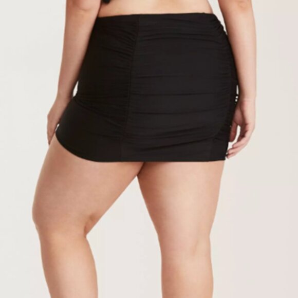 High-Rise Short Ruched Swim Skirt With Brief, BLACK - Picture 2 of 4